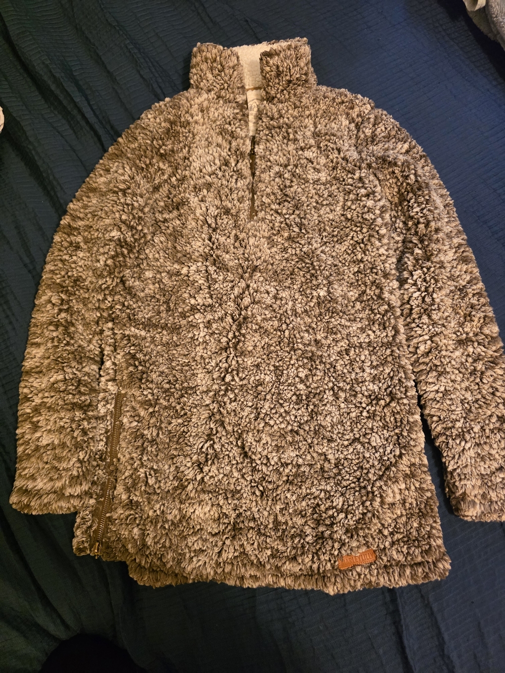 Marleylilly Sherpa Zip-Accent Pullover Sweater - Brown